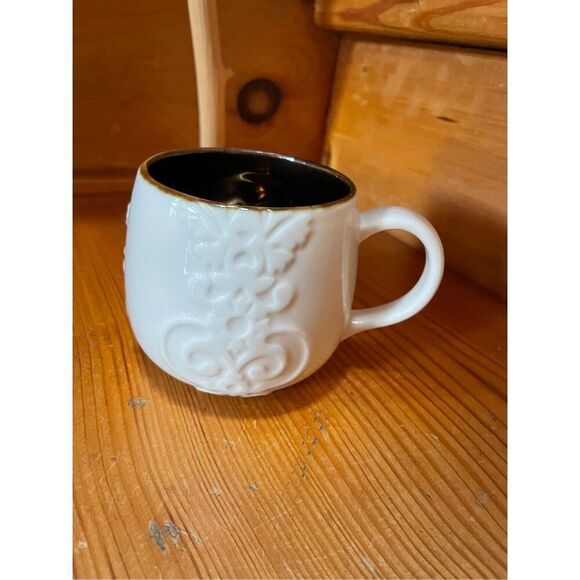 Starbucks 2013 Casi Cielo White Embossed Floral Bronze Coffee Cup Mug - Picture 1 of 5